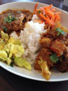 Chicken curry and potato & cauliflower (aloo gobi) curry